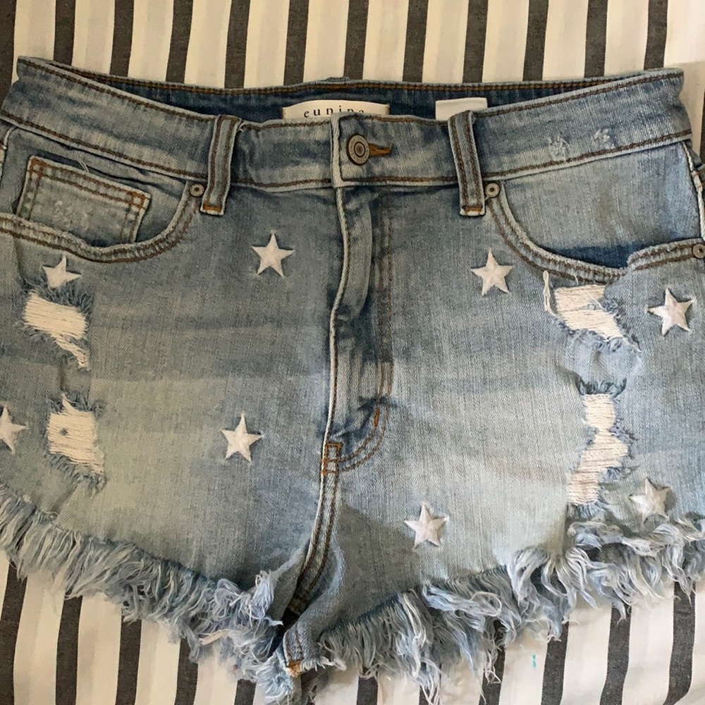 Eunina Lulu HighRise cutoff Denim shorts w/stars